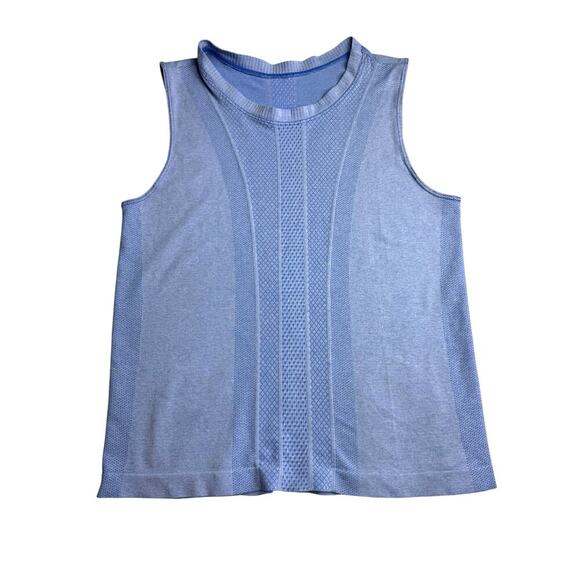 Light Blue Sleeveless Textured Knit Top Mock Neck Tank Stretchy Minimalist - Picture 1 of 4